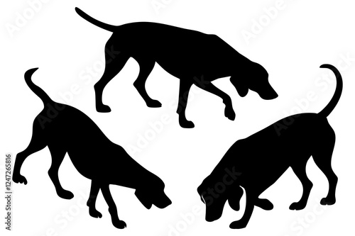 Dog Scent Tracking SVG Clipart Set – Bloodhound, GSP, and Dachshund Sniffing Silhouettes – Vector Art for Logos, Prints & Digital Designs on white background.