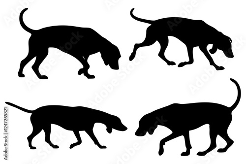 Dog Scent Tracking SVG Clipart Set – Bloodhound, GSP, and Dachshund Sniffing Silhouettes – Vector Art for Logos, Prints & Digital Designs on white background.