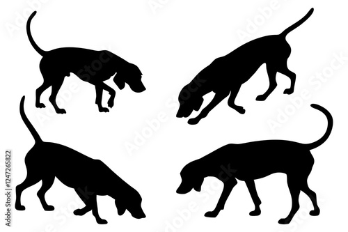 Dog Scent Tracking SVG Clipart Set – Bloodhound, GSP, and Dachshund Sniffing Silhouettes – Vector Art for Logos, Prints & Digital Designs on white background.