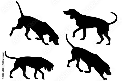 Dog Scent Tracking SVG Clipart Set – Bloodhound, GSP, and Dachshund Sniffing Silhouettes – Vector Art for Logos, Prints & Digital Designs on white background.