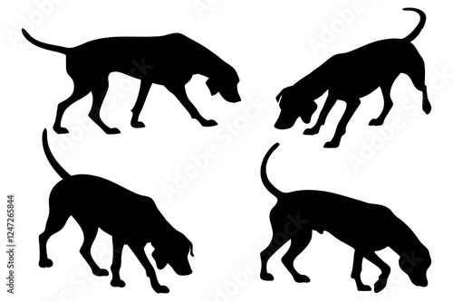 Dog Scent Tracking SVG Clipart Set – Bloodhound, GSP, and Dachshund Sniffing Silhouettes – Vector Art for Logos, Prints & Digital Designs on white background.