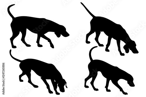 Dog Scent Tracking SVG Clipart Set – Bloodhound, GSP, and Dachshund Sniffing Silhouettes – Vector Art for Logos, Prints & Digital Designs on white background.