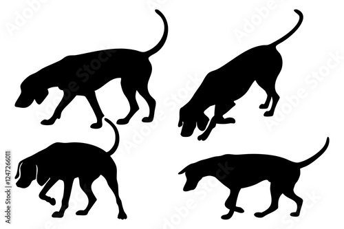 Dog Scent Tracking SVG Clipart Set – Bloodhound, GSP, and Dachshund Sniffing Silhouettes – Vector Art for Logos, Prints & Digital Designs on white background.