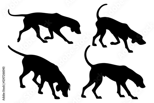 Dog Scent Tracking SVG Clipart Set – Bloodhound, GSP, and Dachshund Sniffing Silhouettes – Vector Art for Logos, Prints & Digital Designs on white background.