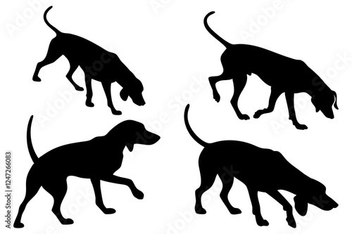 Dog Scent Tracking SVG Clipart Set – Bloodhound, GSP, and Dachshund Sniffing Silhouettes – Vector Art for Logos, Prints & Digital Designs on white background.