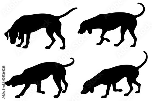 Dog Scent Tracking SVG Clipart Set – Bloodhound, GSP, and Dachshund Sniffing Silhouettes – Vector Art for Logos, Prints & Digital Designs on white background.