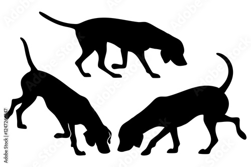Dog Scent Tracking SVG Clipart Set – Bloodhound, GSP, and Dachshund Sniffing Silhouettes – Vector Art for Logos, Prints & Digital Designs on white background.