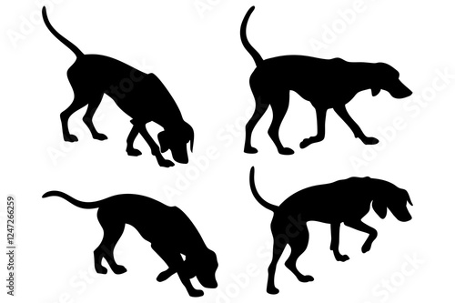 Dog Scent Tracking SVG Clipart Set – Bloodhound, GSP, and Dachshund Sniffing Silhouettes – Vector Art for Logos, Prints & Digital Designs on white background.