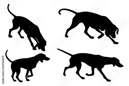 Dog Scent Tracking SVG Clipart Set – Bloodhound, GSP, and Dachshund Sniffing Silhouettes – Vector Art for Logos, Prints & Digital Designs on white background.