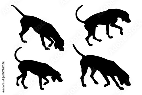Dog Scent Tracking SVG Clipart Set – Bloodhound, GSP, and Dachshund Sniffing Silhouettes – Vector Art for Logos, Prints & Digital Designs on white background.