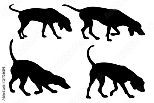 Dog Scent Tracking SVG Clipart Set – Bloodhound, GSP, and Dachshund Sniffing Silhouettes – Vector Art for Logos, Prints & Digital Designs on white background.