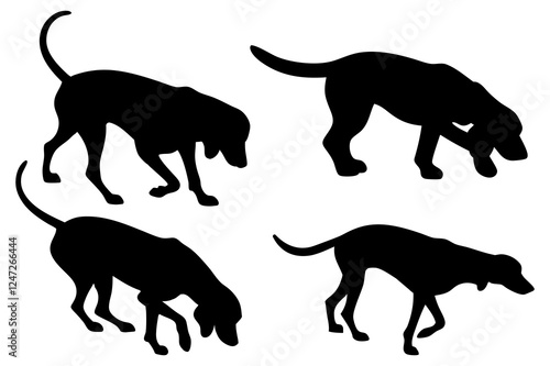 Dog Scent Tracking SVG Clipart Set – Bloodhound, GSP, and Dachshund Sniffing Silhouettes – Vector Art for Logos, Prints & Digital Designs on white background.