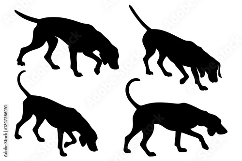 Dog Scent Tracking SVG Clipart Set – Bloodhound, GSP, and Dachshund Sniffing Silhouettes – Vector Art for Logos, Prints & Digital Designs on white background.