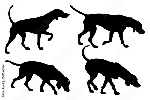 Dog Scent Tracking SVG Clipart Set – Bloodhound, GSP, and Dachshund Sniffing Silhouettes – Vector Art for Logos, Prints & Digital Designs on white background.