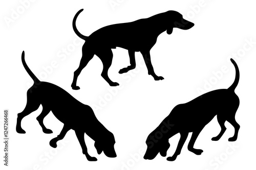 Dog Scent Tracking SVG Clipart Set – Bloodhound, GSP, and Dachshund Sniffing Silhouettes – Vector Art for Logos, Prints & Digital Designs on white background.