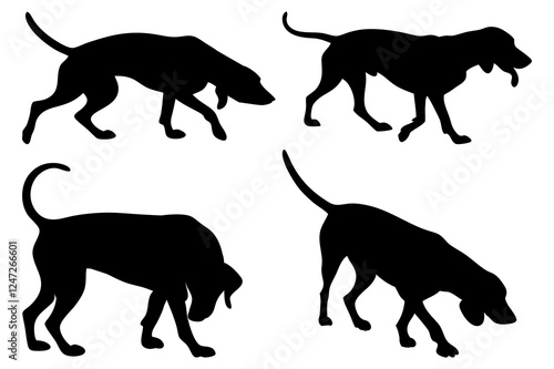 Dog Scent Tracking SVG Clipart Set – Bloodhound, GSP, and Dachshund Sniffing Silhouettes – Vector Art for Logos, Prints & Digital Designs on white background.