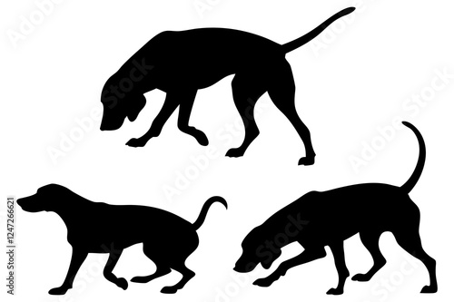 Dog Scent Tracking SVG Clipart Set – Bloodhound, GSP, and Dachshund Sniffing Silhouettes – Vector Art for Logos, Prints & Digital Designs on white background.