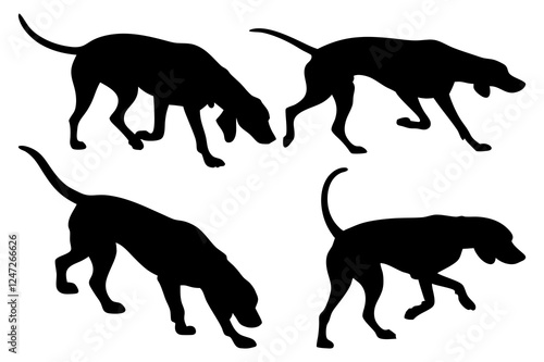 Dog Scent Tracking SVG Clipart Set – Bloodhound, GSP, and Dachshund Sniffing Silhouettes – Vector Art for Logos, Prints & Digital Designs on white background.