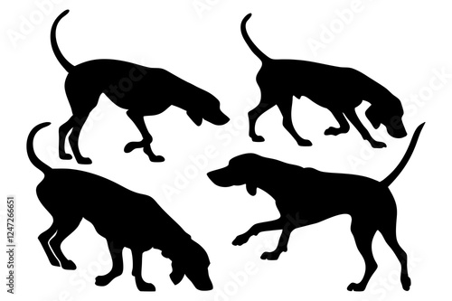 Dog Scent Tracking SVG Clipart Set – Bloodhound, GSP, and Dachshund Sniffing Silhouettes – Vector Art for Logos, Prints & Digital Designs on white background.