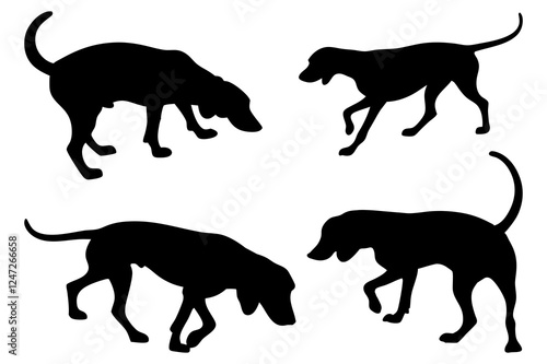 Dog Scent Tracking SVG Clipart Set – Bloodhound, GSP, and Dachshund Sniffing Silhouettes – Vector Art for Logos, Prints & Digital Designs on white background.