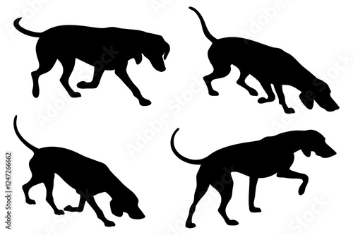 Dog Scent Tracking SVG Clipart Set – Bloodhound, GSP, and Dachshund Sniffing Silhouettes – Vector Art for Logos, Prints & Digital Designs on white background.
