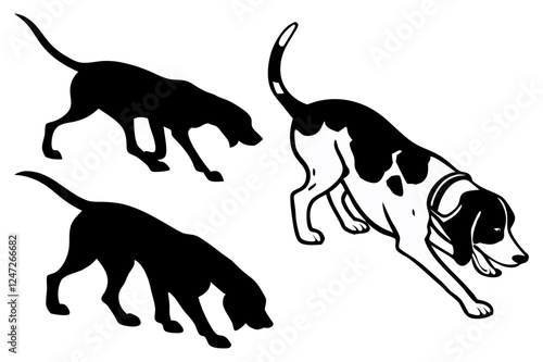 Dog Scent Tracking SVG Clipart Set – Bloodhound, GSP, and Dachshund Sniffing Silhouettes – Vector Art for Logos, Prints & Digital Designs on white background.