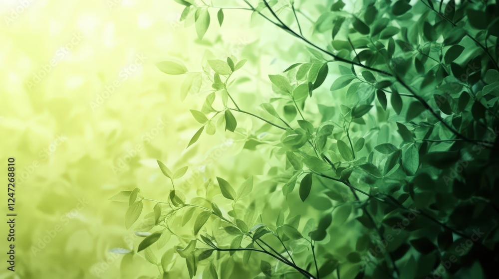 Obraz premium Nature's embrace: Fresh green leaves glowing in soft sunlight bokeh