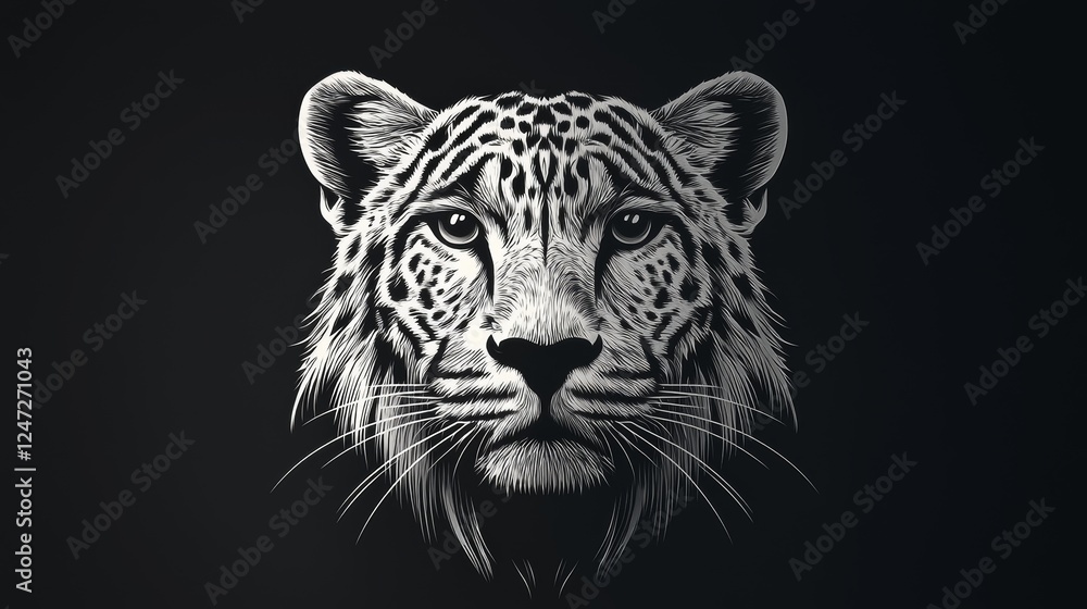 Black and White Tribal Design of a Feline Face Symbolizing Strength and Beauty Black and White Tribal Design of a Feline Face Symbolizing Strength and Beauty