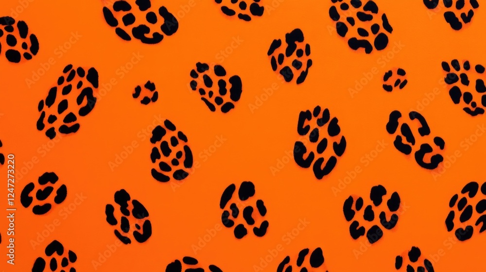 A pattern of black and orange spots on a bright orange background. The spots are arranged in a way that creates a sense of movement and energy. The orange background adds a warm A pattern of black and orange spots on a bright orange background. The spots are arranged in a way that creates a sense of movement and energy. The orange background adds a warm