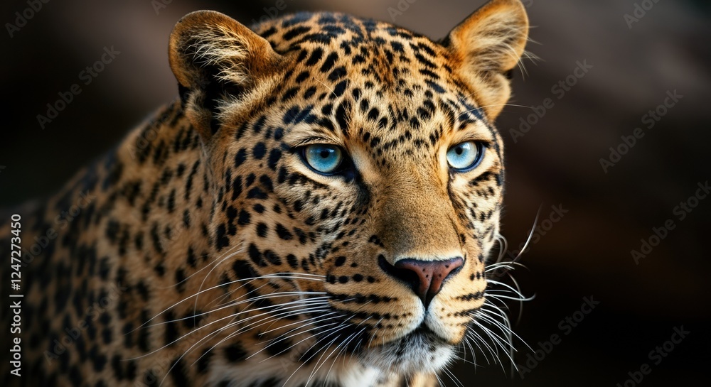 Naklejka premium Close-up of a leopard with striking blue eyes and distinctive spots