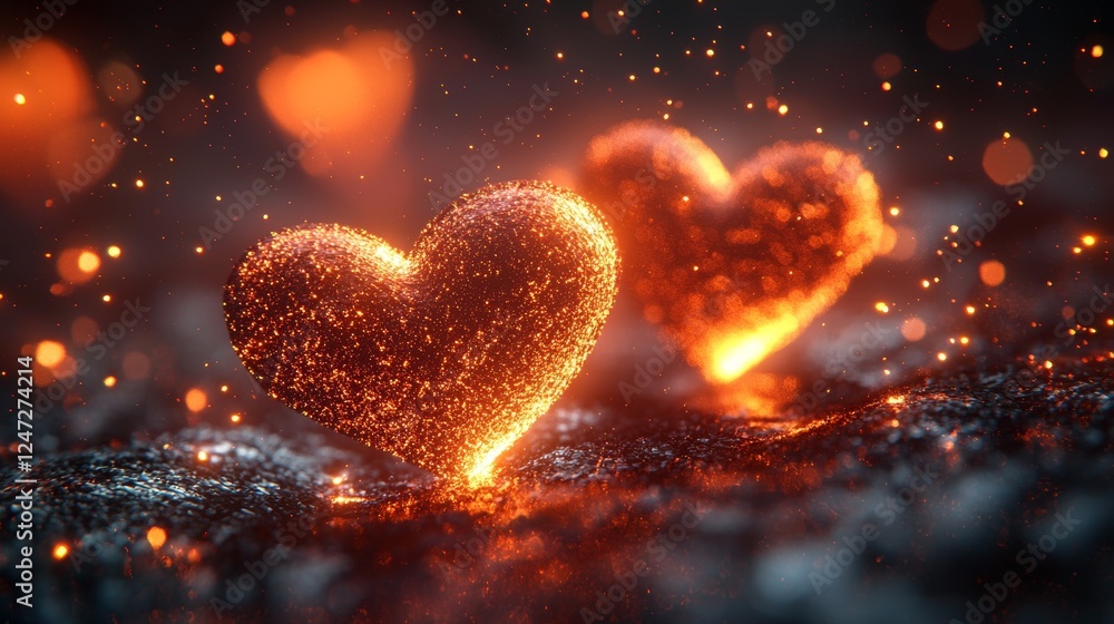 Fototapeta premium Glowing Layered Paper Art Representing Heart Shapes in a Sparkling Environment