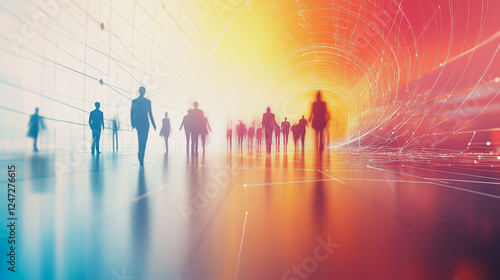 Wallpaper Mural Group of business people silhouettes in modern office building and business network concept. Human resources with pastel innovation charts and graphs with statistics to analyze business	 Torontodigital.ca