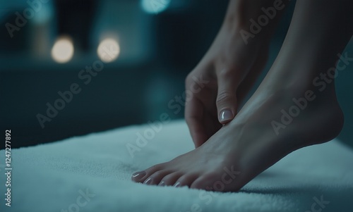 Wallpaper Mural Massage therapist's hands kneading client's foot during relaxing treatment, soft towel and glowing candles providing serene spa environment Torontodigital.ca