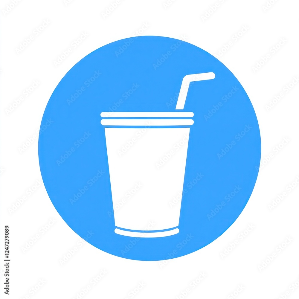 Drink in blue circle. Beverage with straw for advertising or as icon Drink in blue circle. Beverage with straw for advertising or as icon