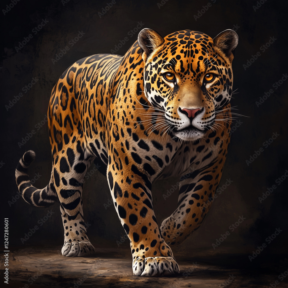 Obraz premium Golden Jaguar on black background