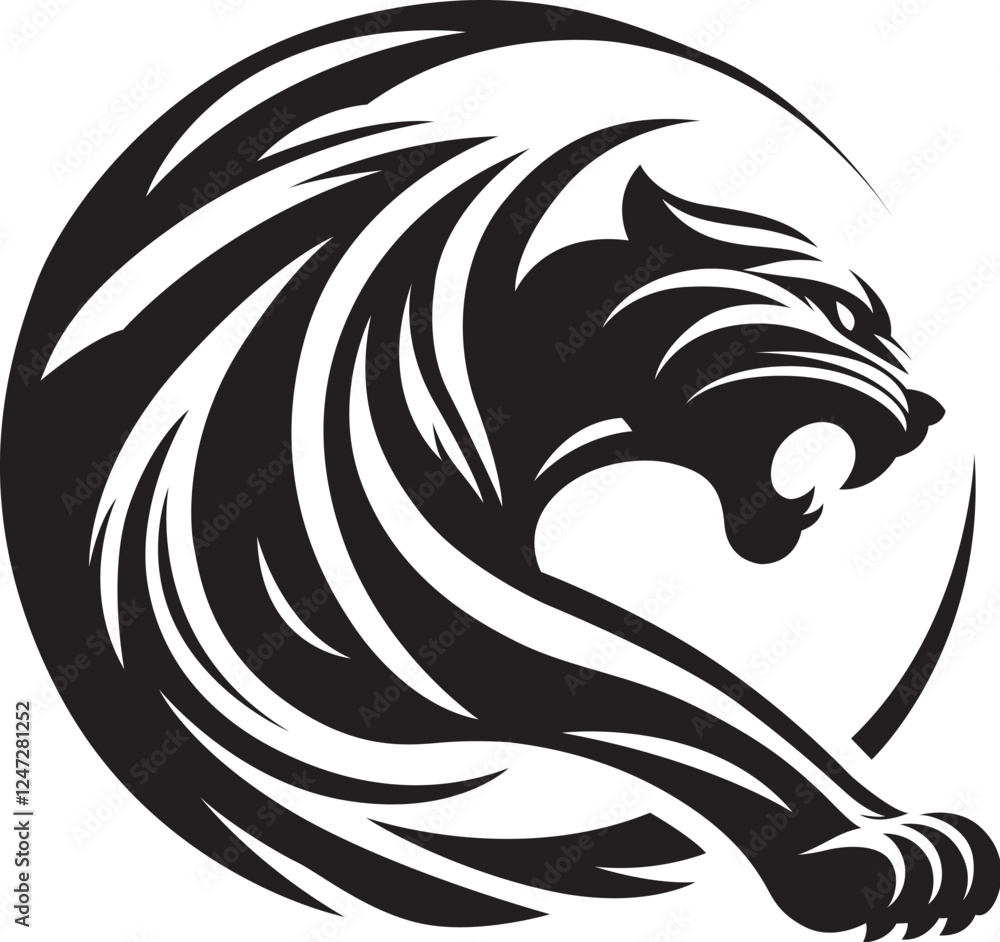 Fototapeta premium Tiger - Black and White Vector Illustration 