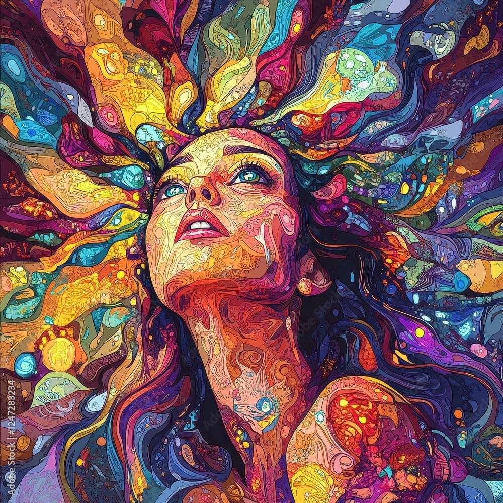 Naklejka premium Abstract Colorful Portrait of a Woman with Flowing Hair