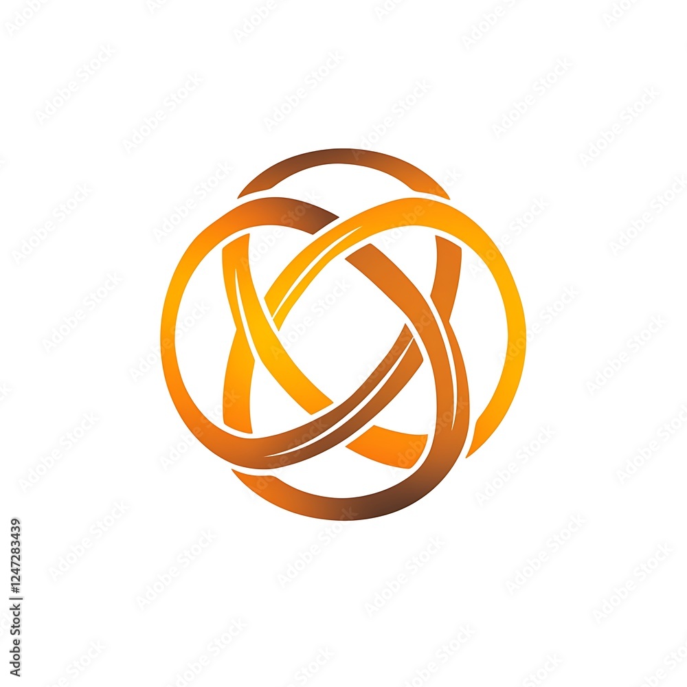 Interlaced Knot Geometric Symbol Circular Design Golden Brown Shades Isolated on White Background Interlaced Knot Geometric Symbol Circular Design Golden Brown Shades Isolated on White Background