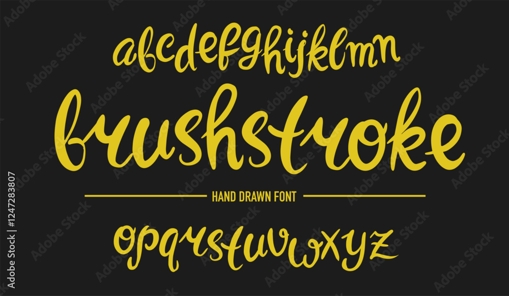 Obraz premium Calligraphic typeface or font hand drawn made with brush pen. Soft lettering original engraved sketchy alphabet. 