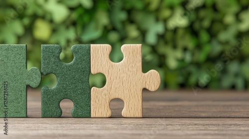Puzzle Pieces Representing ESG Pillars in Assembly on Natural Background