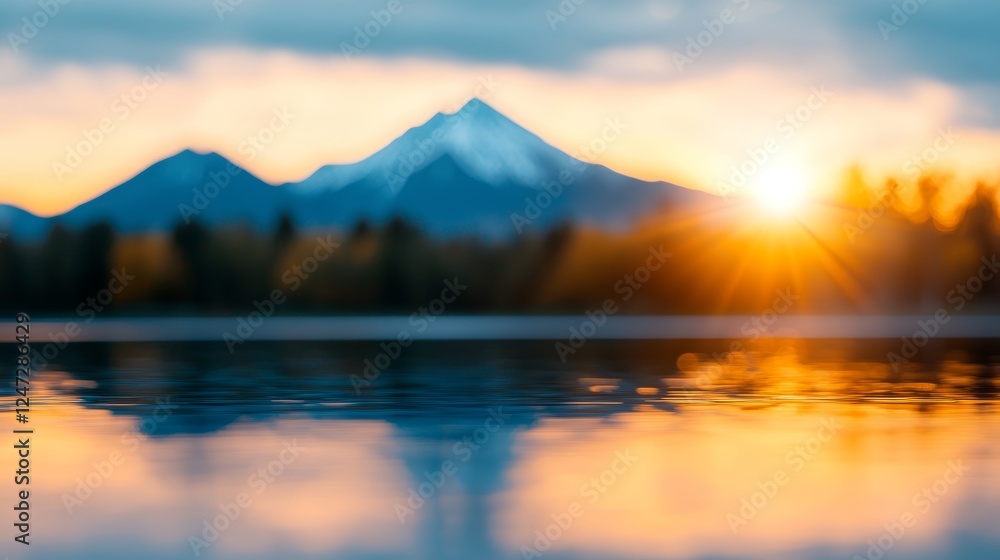 Sunrise over Japanese Garden with Mount in Background Reflecting on Calm Water Sunrise over Japanese Garden with Mount in Background Reflecting on Calm Water