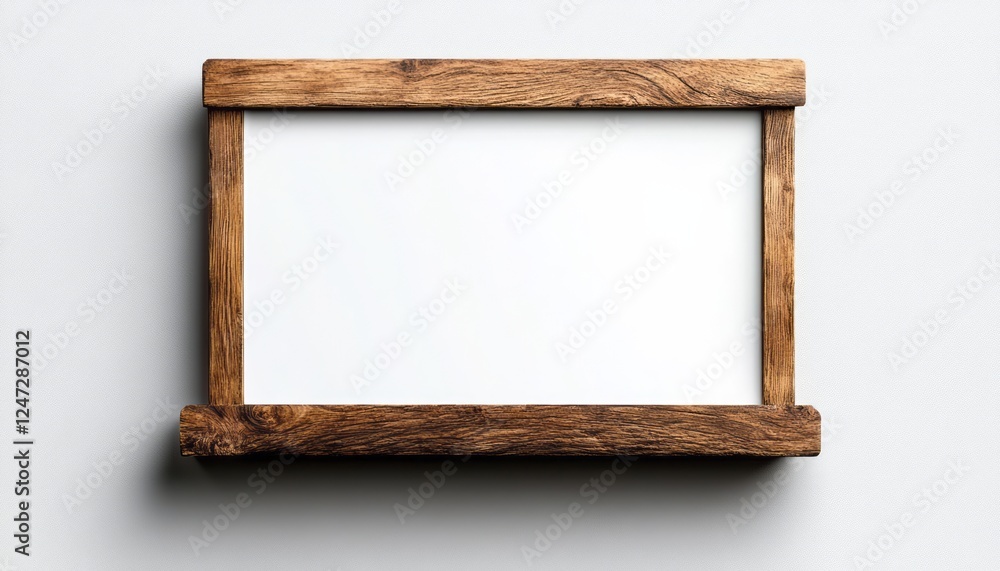 Fototapeta premium Blank wooden frame set against a neutral backdrop, perfect for showcasing art or messages