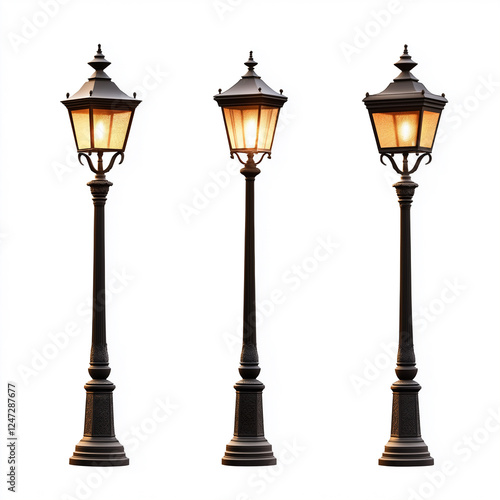 Vintage Lamp Post Set Isolated on white Background