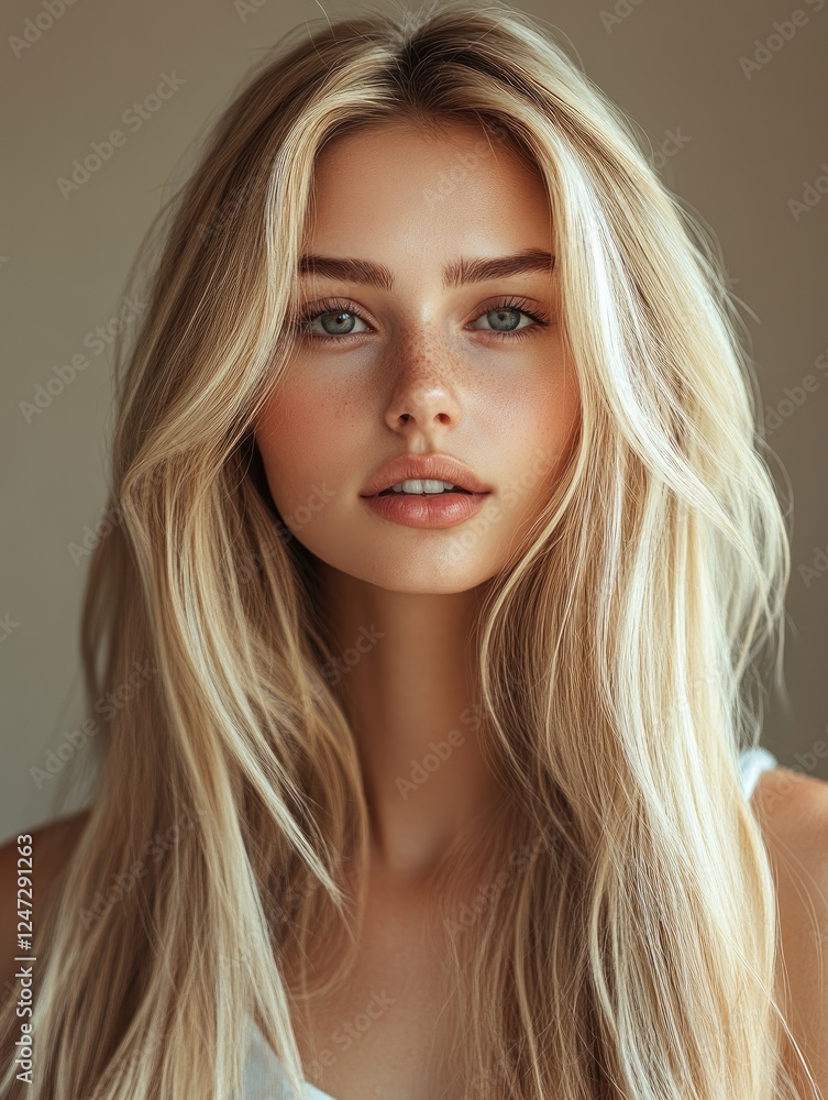 Naklejka premium Portrait of a young woman with long blonde hair