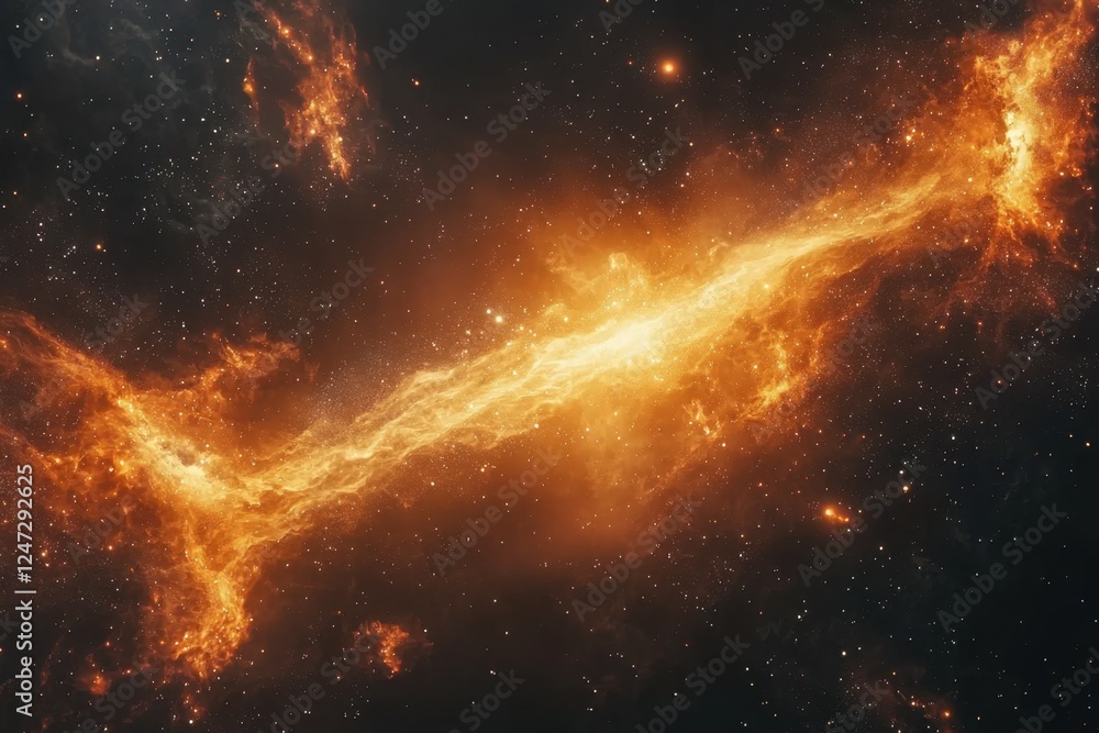 Obraz premium Fiery interstellar bridge of gas and dust connecting distant galaxies in the universe.