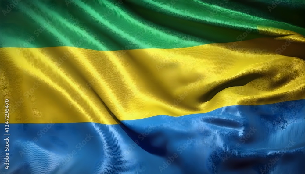 Vibrant Gabon flag waving with luxurious satin texture - Patriotic and cultural symbol
