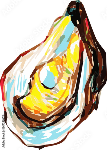 Colourful seafood. Hand drawn marker vector isolated sketch. Oyster 