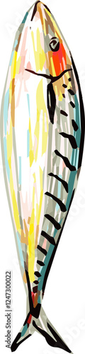 Colourful seafood. Hand drawn marker vector isolated sketch. Fish herring 