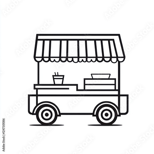 Food cart icon, street vendor, simple outline drawing, graphic design, illustration, for website, mobile app, or print photo