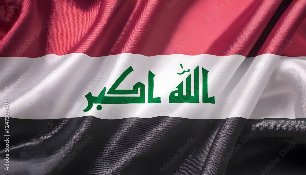 Vibrant Iraq flag waving with luxurious satin texture - Patriotic and cultural symbol Vibrant Iraq flag waving with luxurious satin texture - Patriotic and cultural symbol